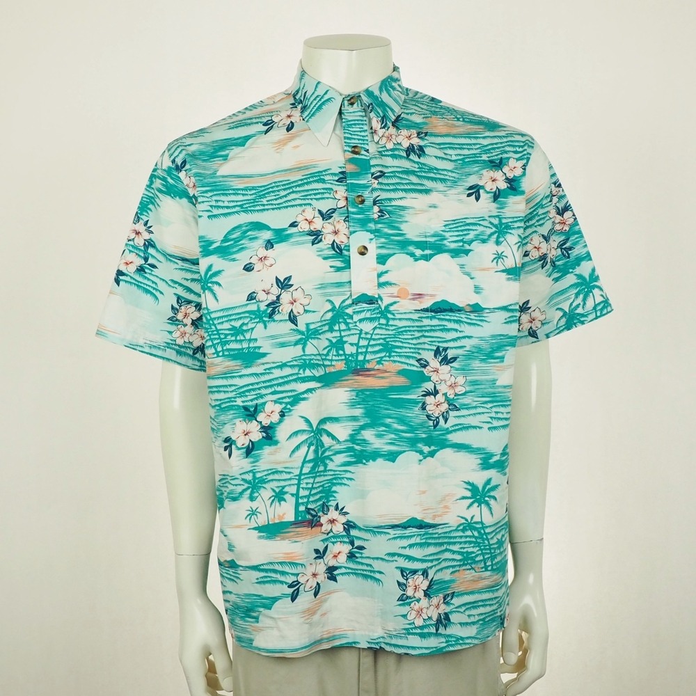 Tori Richard Uniforms Hawaiian Polo Shirt Mens Large Blue Floral Casual Tropical